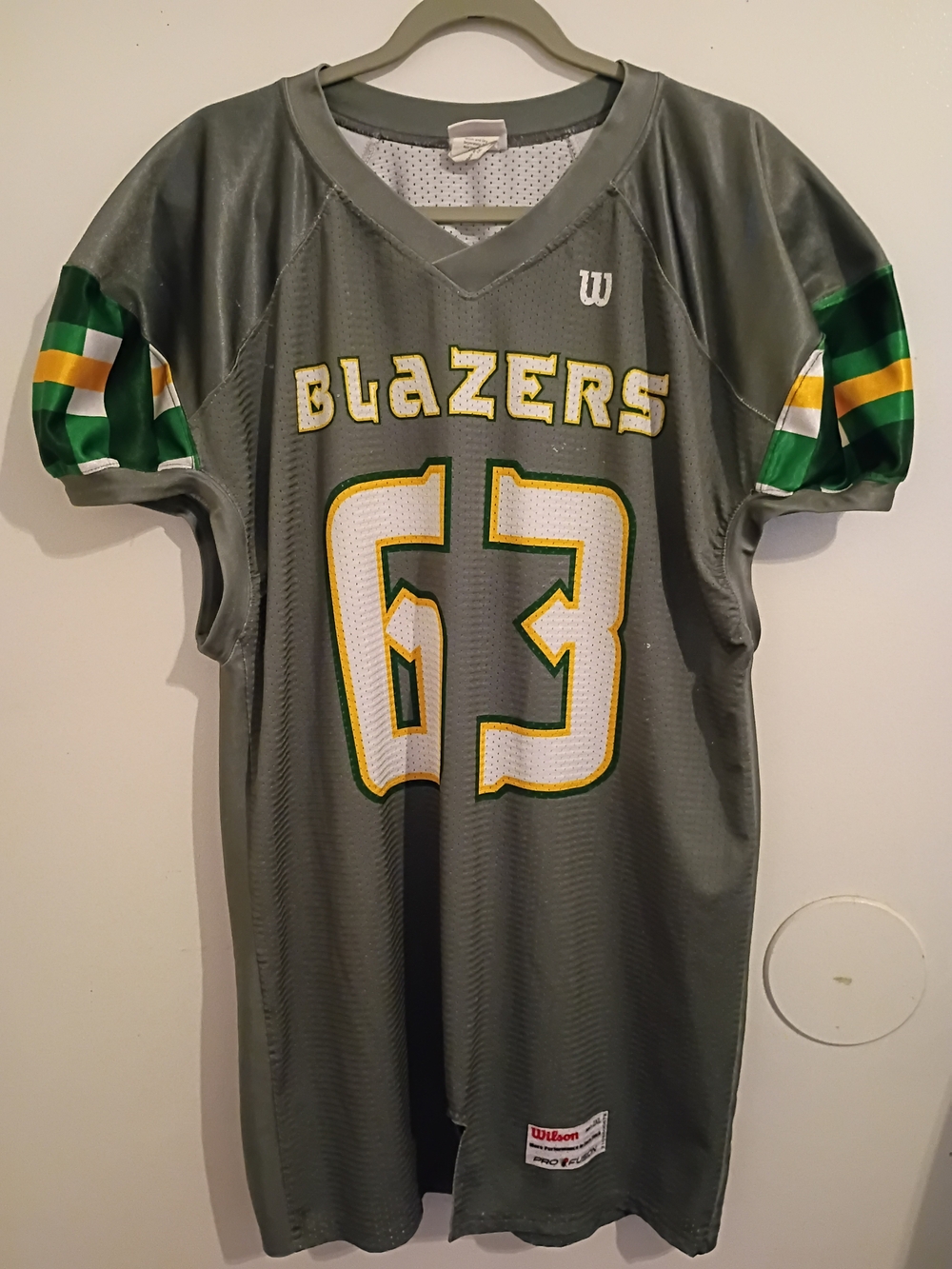 VTG Wilson Men's Pro Fusion Football Jersey Gray,White And Green Sz XL